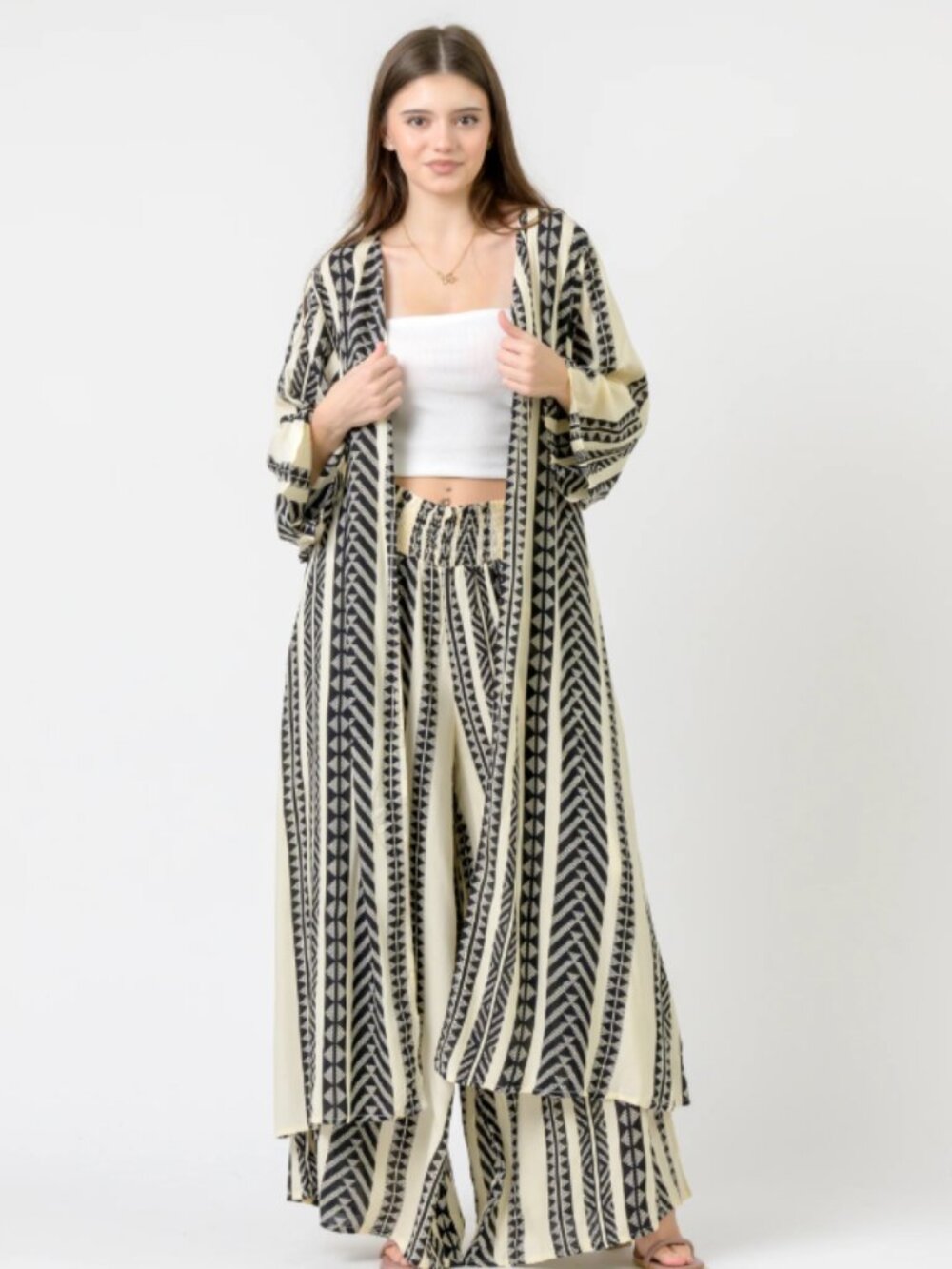 RHEA 100% Viscose Black & Ivory Aztec Kimono With Pockets NWT Size S/M